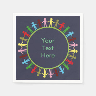 Colourful Circle of People Custom Text Napkin