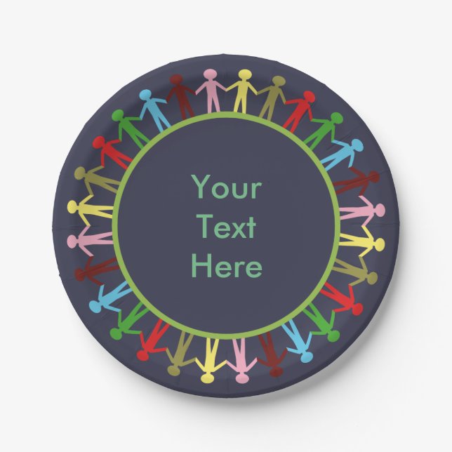 Colourful Circle of People Custom Text Paper Plate (Front)