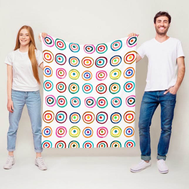 Colourful circle rainbow watercolor fleece blanket (In Situ)