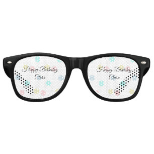 Colourful circle shape happy birthday add name tex retro sunglasses