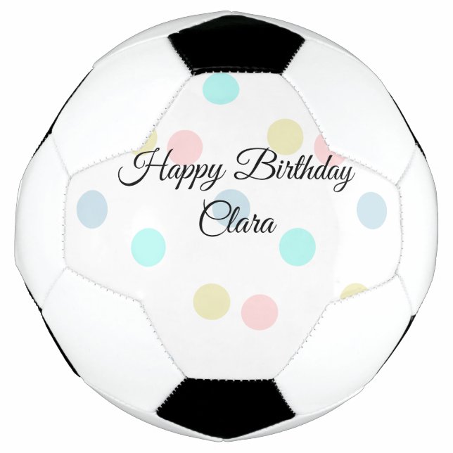 Colourful circle shape happy birthday add name tex soccer ball (Front)
