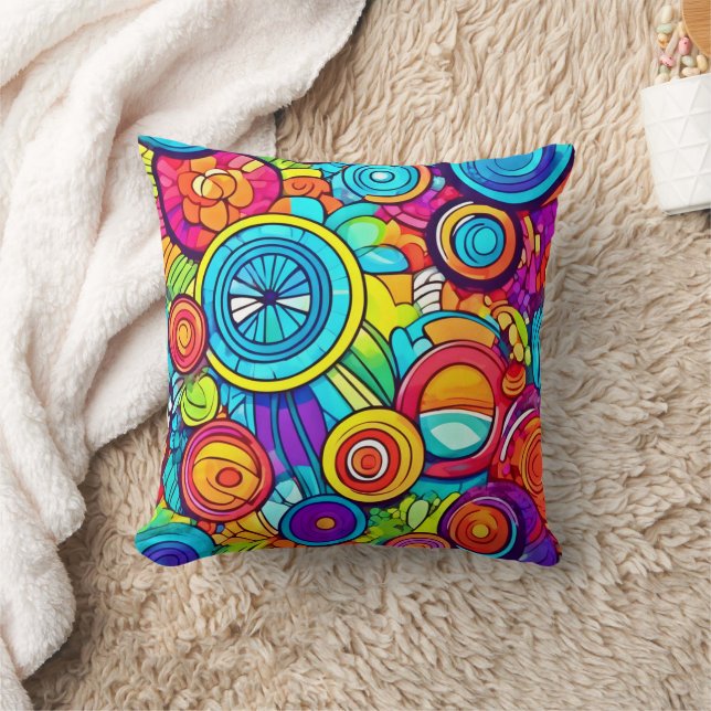 Colourful Circles Abstract Art Cushion (Blanket)