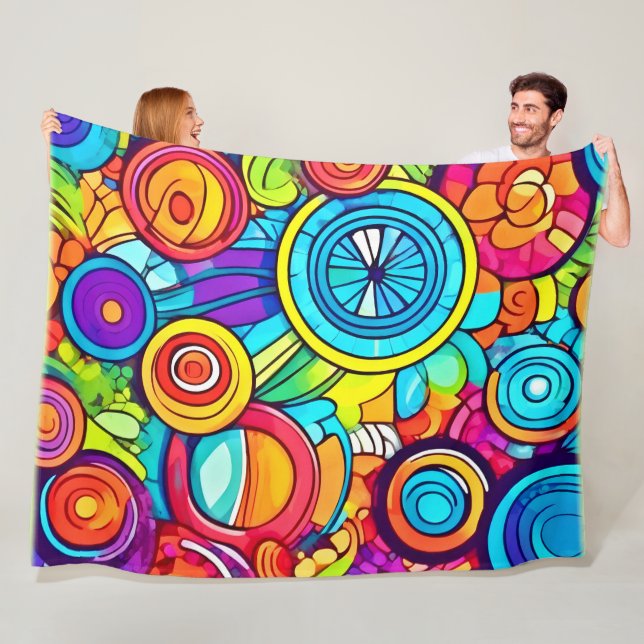 Colourful Circles Abstract Art Fleece Blanket (In Situ)