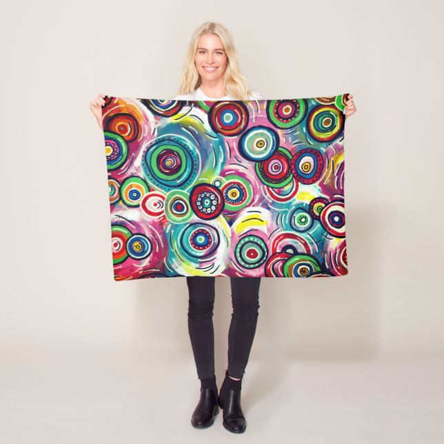 Colourful Circles and Swirls Original Abstract Art Fleece Blanket (In Situ)