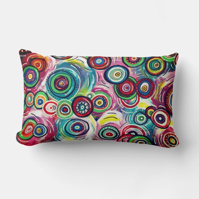 Colourful Circles and Swirls Original Abstract Art Lumbar Cushion (Front)