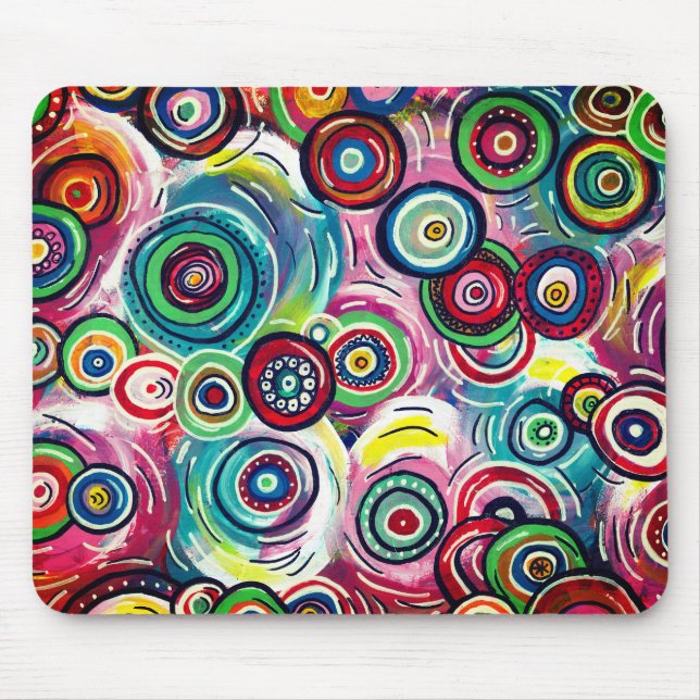 Colourful Circles and Swirls Original Abstract Art Mouse Pad (Front)