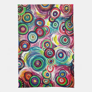 Colourful Circles and Swirls Original Abstract Art Tea Towel