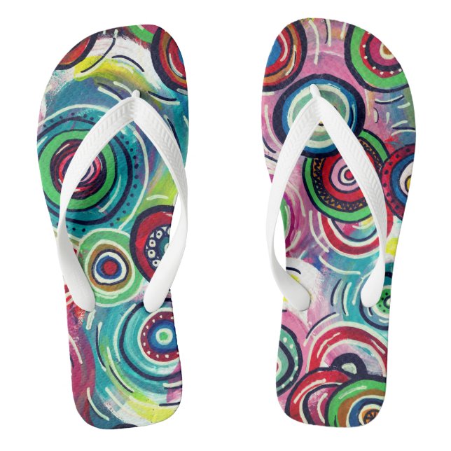 Colourful Circles and Swirls Original Abstract Art Thongs (Footbed)