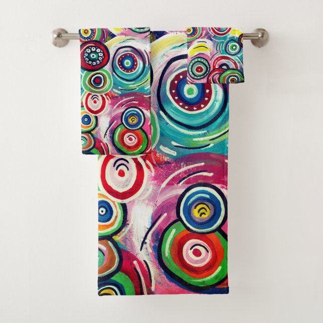 Colourful Circles and Swirls Original Abstract Bath Towel Set (Insitu)