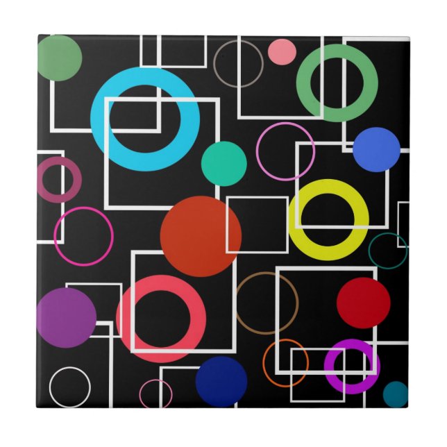 Colourful circles and white squares ceramic tile (Front)