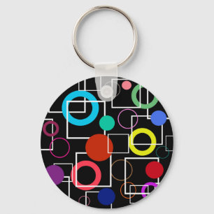 Colourful circles and white squares key ring