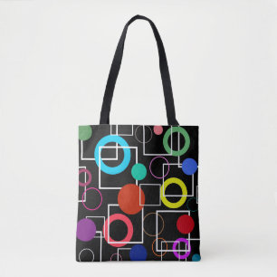 Colourful circles and white squares tote bag