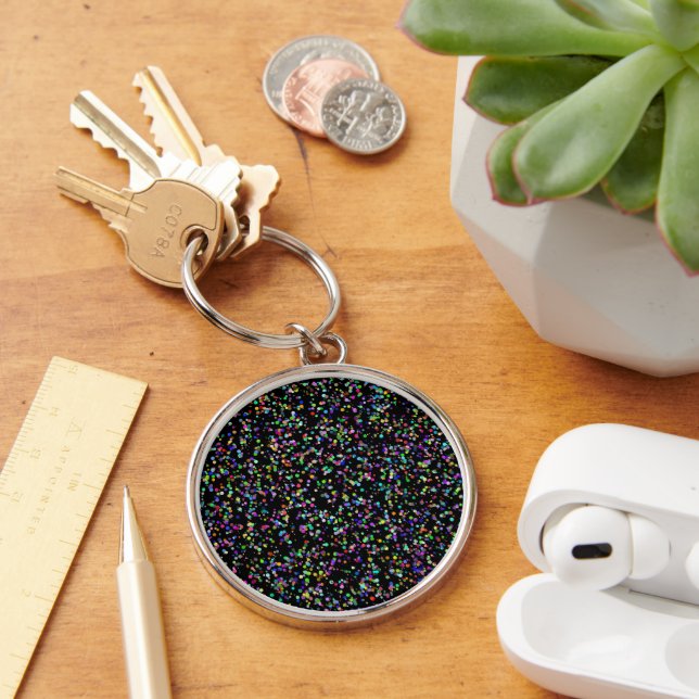 Colourful circles bubbles on black unique pattern key ring (Desk)
