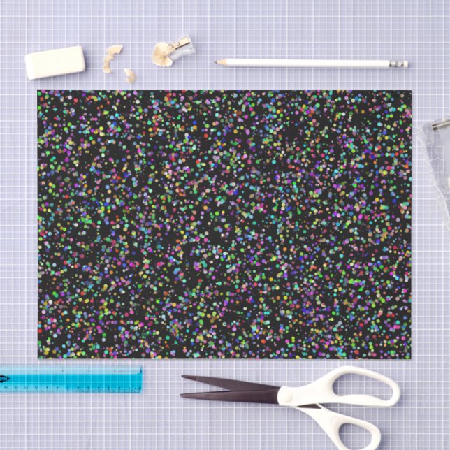 Colourful circles bubbles on black unique pattern tissue paper (Craft)