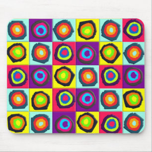 Colourful circles inside squares mouse pad