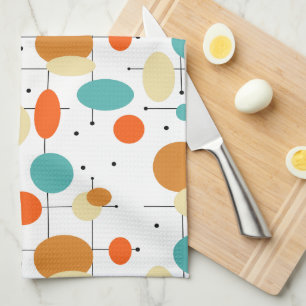 Colourful Circles Lines Mid Century Modern Pattern Tea Towel