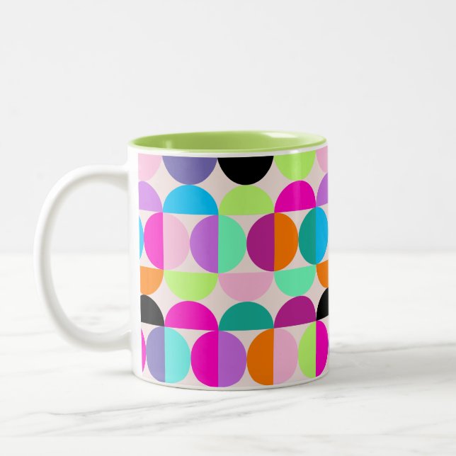 Colourful Circles Mid Century Modern Art Geometric Two-Tone Coffee Mug (Left)