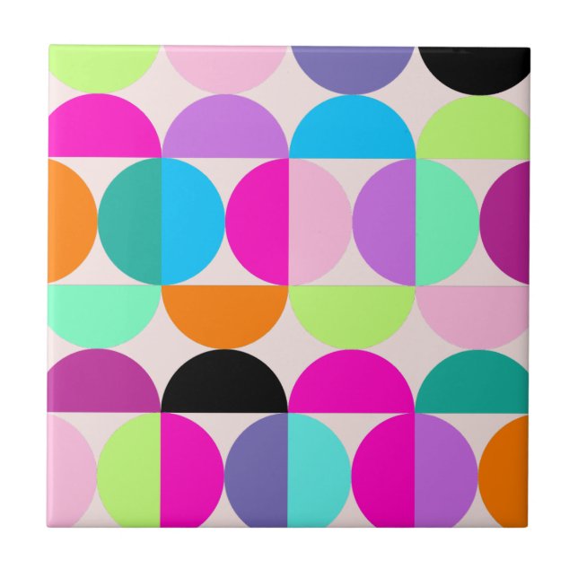 Colourful Circles Mid Century Modern Geometric Ceramic Tile (Front)
