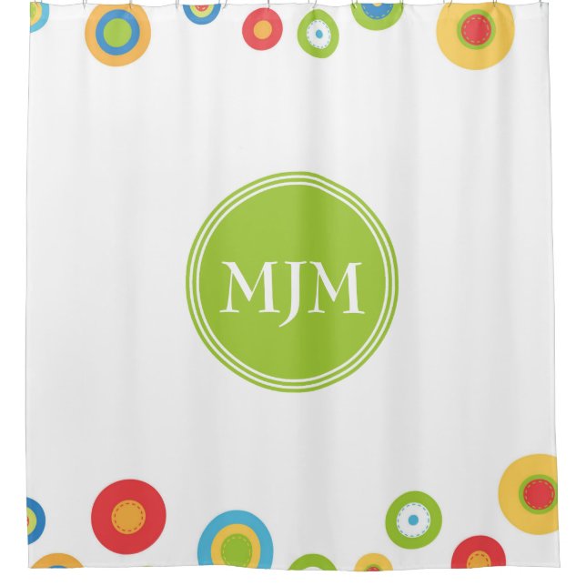 Colourful Circles Monogram Shower Curtain (Front)