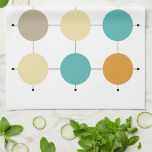 Colourful Circles On Black Lines Mid Century Moder Tea Towel