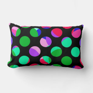 Colourful circles on black lumbar cushion