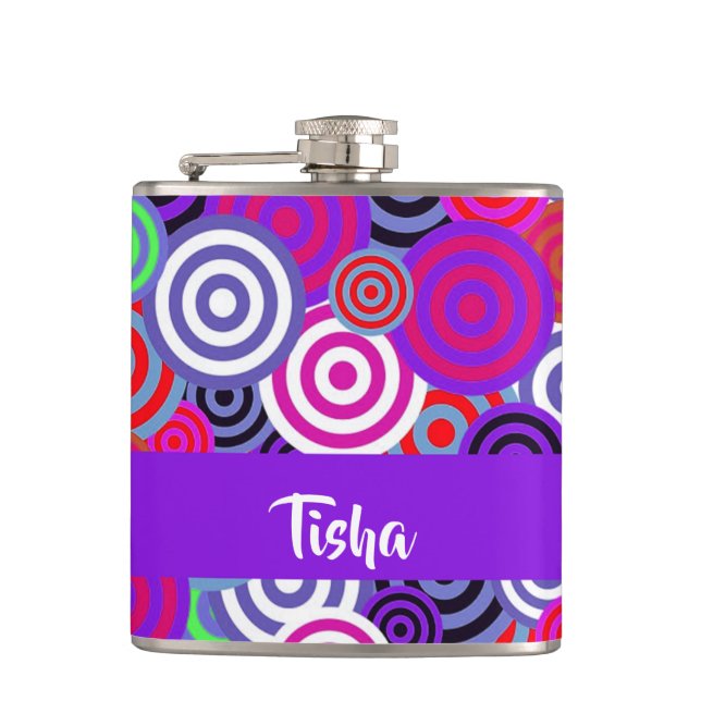 Colourful circles pattern hip flask (Front)