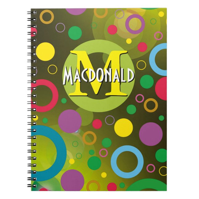 Colourful Circles Spots Rings Personalised GREEN Notebook (Front)