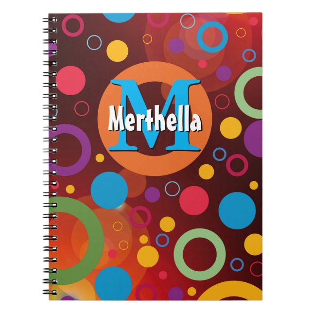 Colourful Circles Spots Rings Personalised ORANGE Notebook (Front)