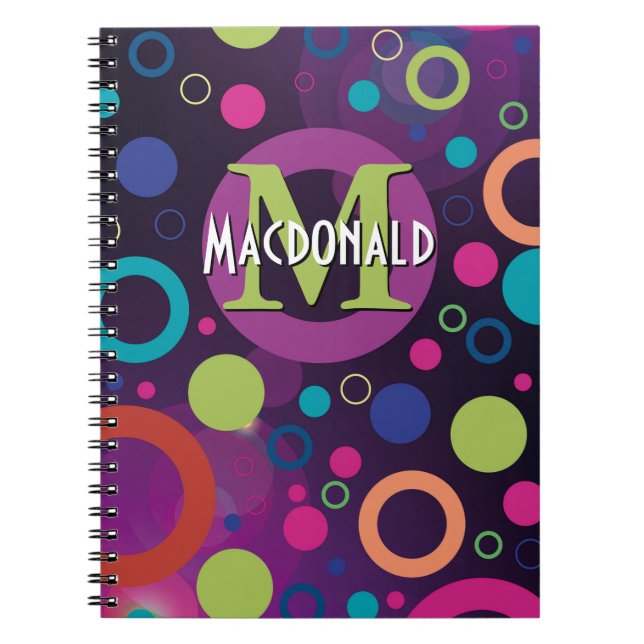 Colourful Circles Spots Rings Personalised PURPLE Notebook (Front)