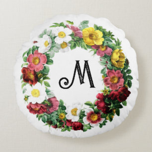 colourful circlet of vintage roses round cushion