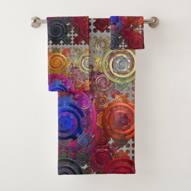 Colourful Circular Hotplates Bath Towel Set (Insitu)