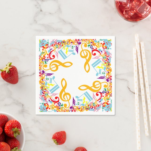 Colourful Circular Jumbled Music Notes Napkin (Insitu)