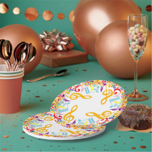 Colourful Circular Jumbled Music Notes Paper Plate