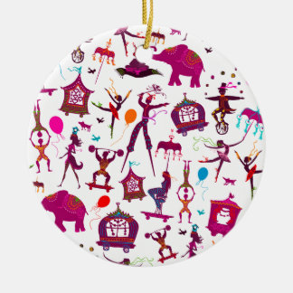 colourful circus characters on white ceramic ornament