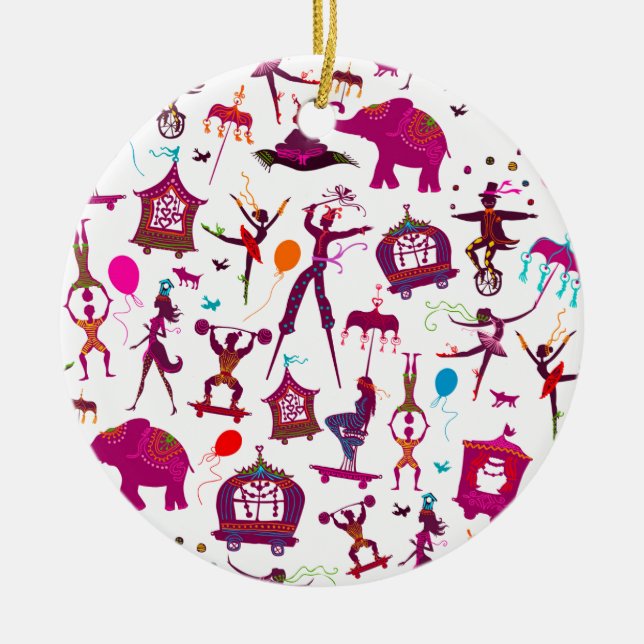 colourful circus characters on white ceramic ornament (Front)
