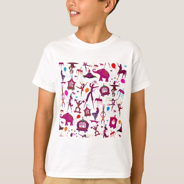 colourful circus characters on white T-Shirt (Front)