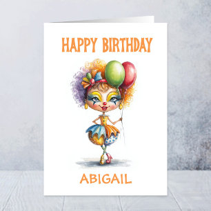 Colourful Circus Clown Holding Balloons Birthday Card