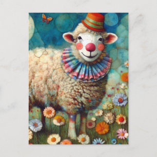 Colourful Circus Clown Sheep Postcard