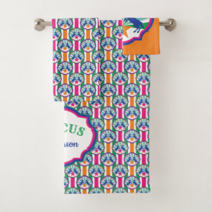 Colourful Circus Show Ponies Personalised Bath Towel Set