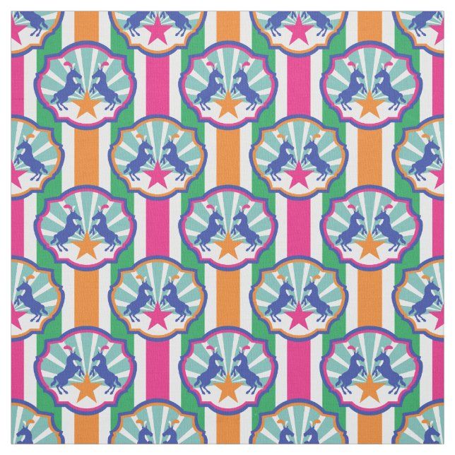 Colourful Circus Show Ponies Stripe Pattern Fabric (Swatch)