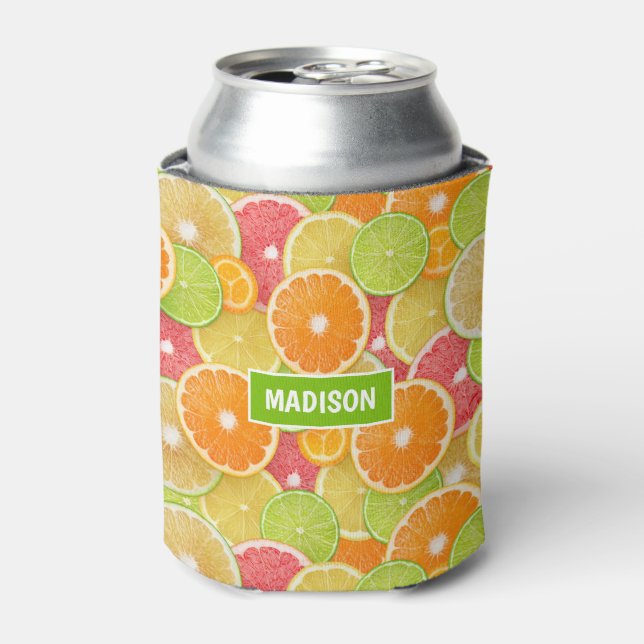 Colourful Citrus custom monogram Can Cooler (Can Front)