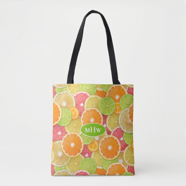 Colourful Citrus custom monogram Tote Bag (Front)