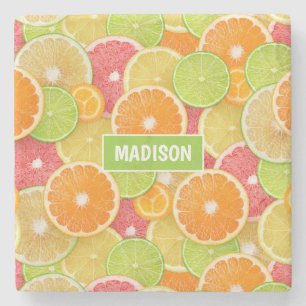 Colourful Citrus custom name Stone Coaster