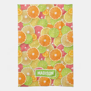Colourful Citrus custom name Tea Towel