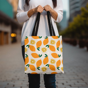 Colourful Citrus Lemon and Daisy Floral Pattern Tote Bag