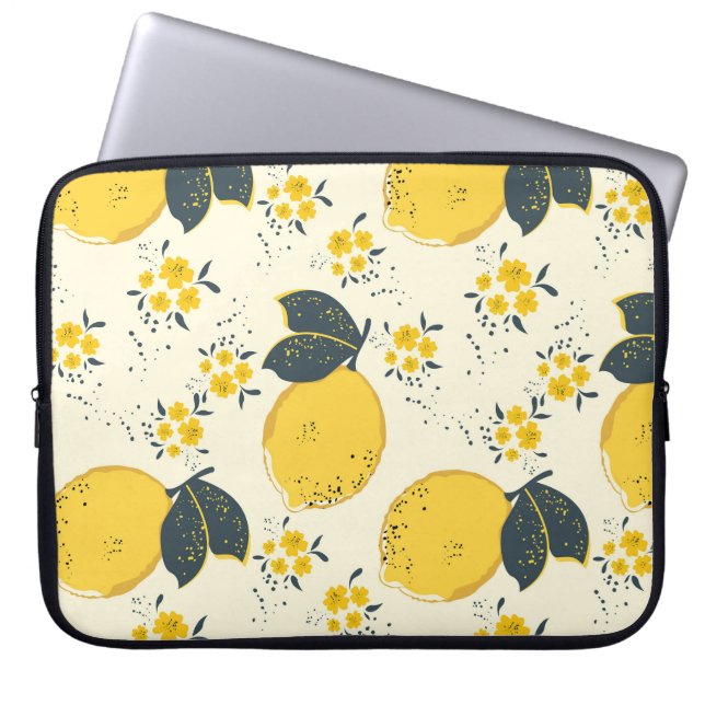 Colourful citrus, lemon flower pattern. laptop sleeve (Front)