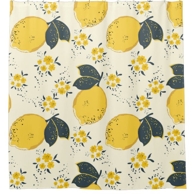 Colourful citrus, lemon flower pattern. shower curtain (Front)