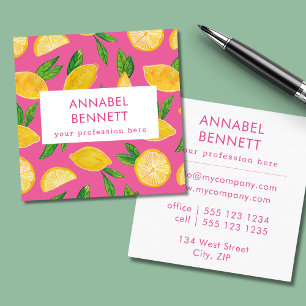Colourful Citrus Lemon pattern Square Business Card