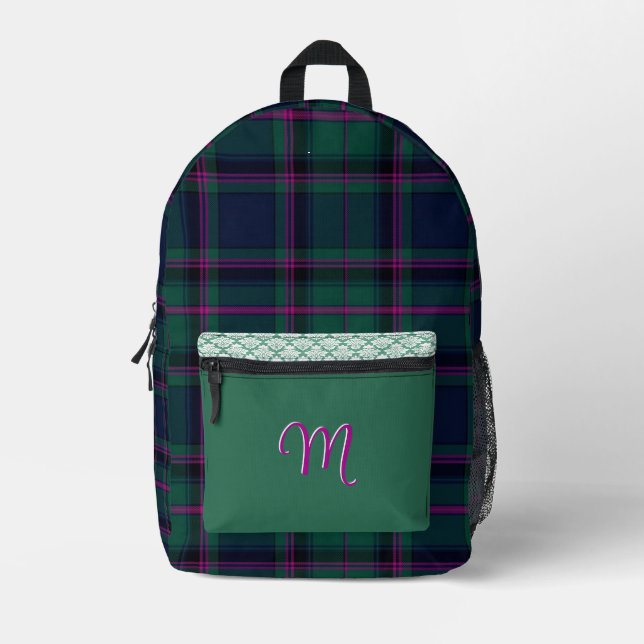 Colourful Clan Cooper Plaid Monogrammed  Printed Backpack (Front)