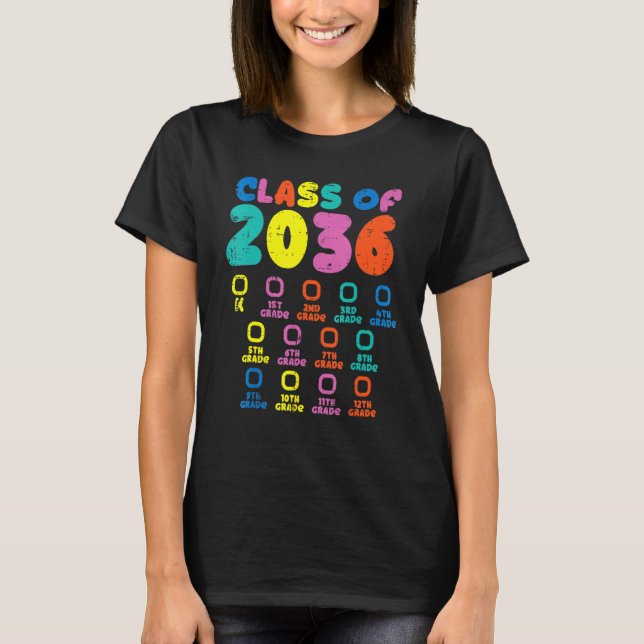 Colourful Class Of 2036 Checklist Kindergarten Gro T-Shirt (Front)